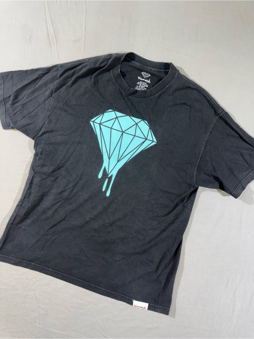 Diamond Supply Co. Black Tee with Turquoise Dripping Diamond Graphic